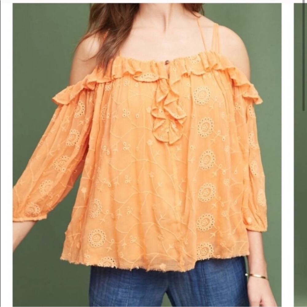 Anthropologie by Floreat Women's Orange Off-Shoulder Top